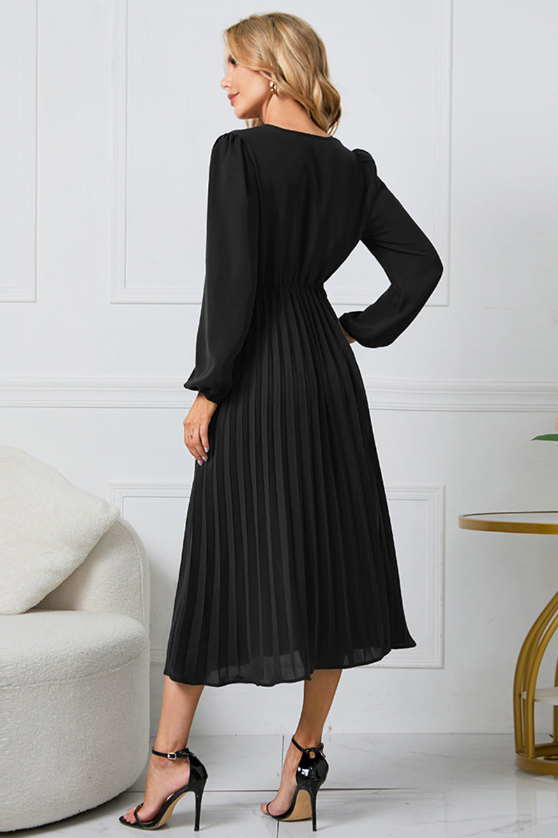 V-Neck Long Sleeve Tie Waist Midi Dress - Siennasass