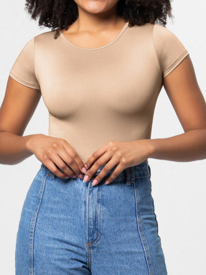 Full Size Round Neck Short Sleeve Bodysuit - Siennasass