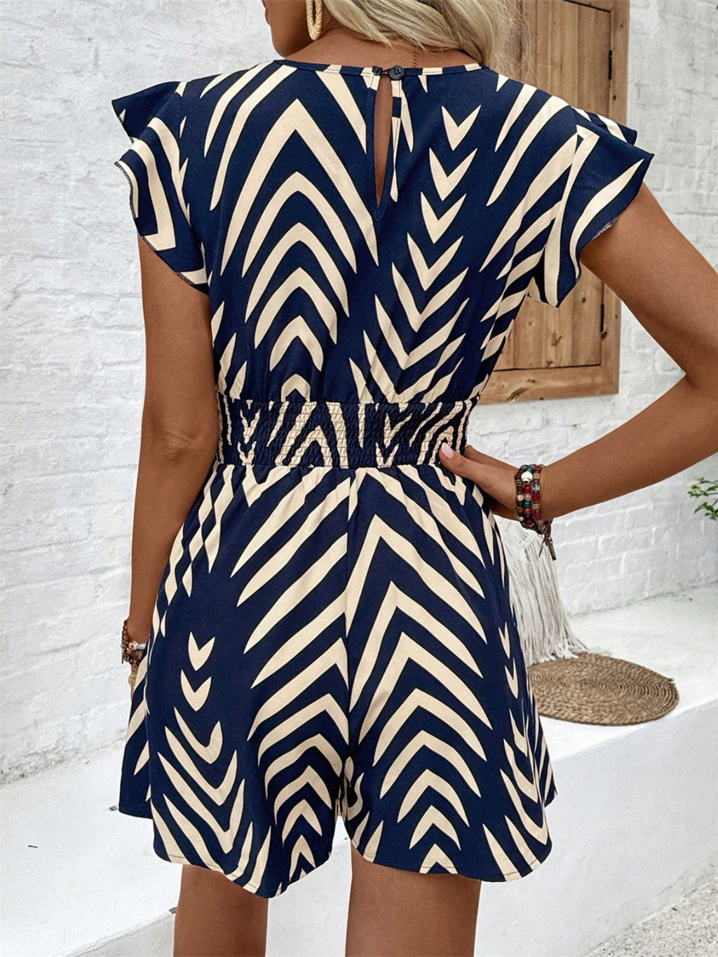Printed Surplice Cap Sleeve Romper - Siennasass