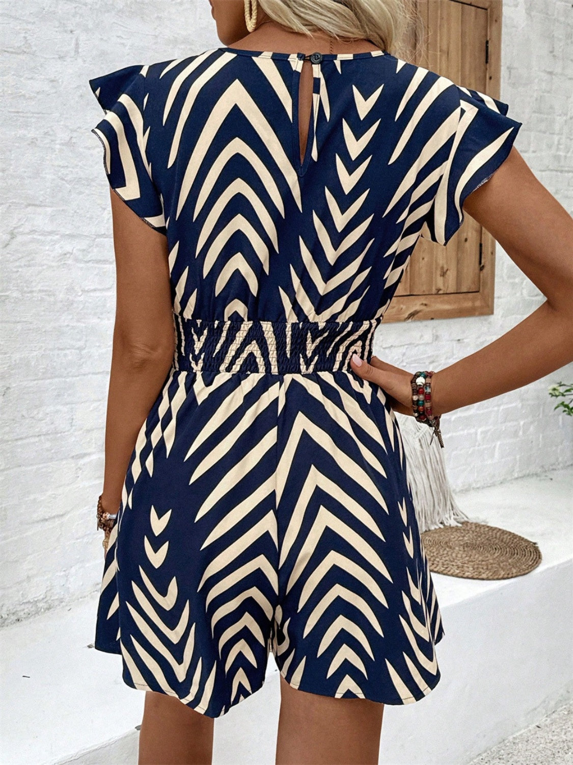 Printed Surplice Cap Sleeve Romper - Siennasass