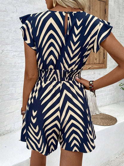 Printed Surplice Cap Sleeve Romper - Siennasass