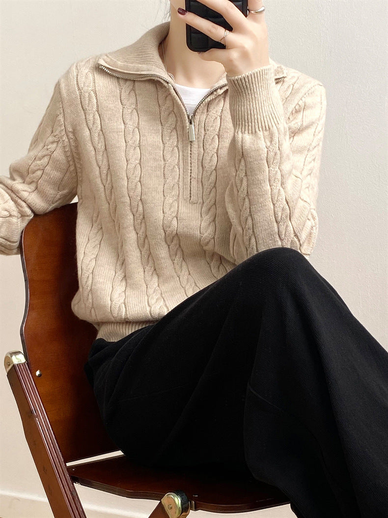 Cable-Knit Half Zip Long Sleeve Sweater - Siennasass