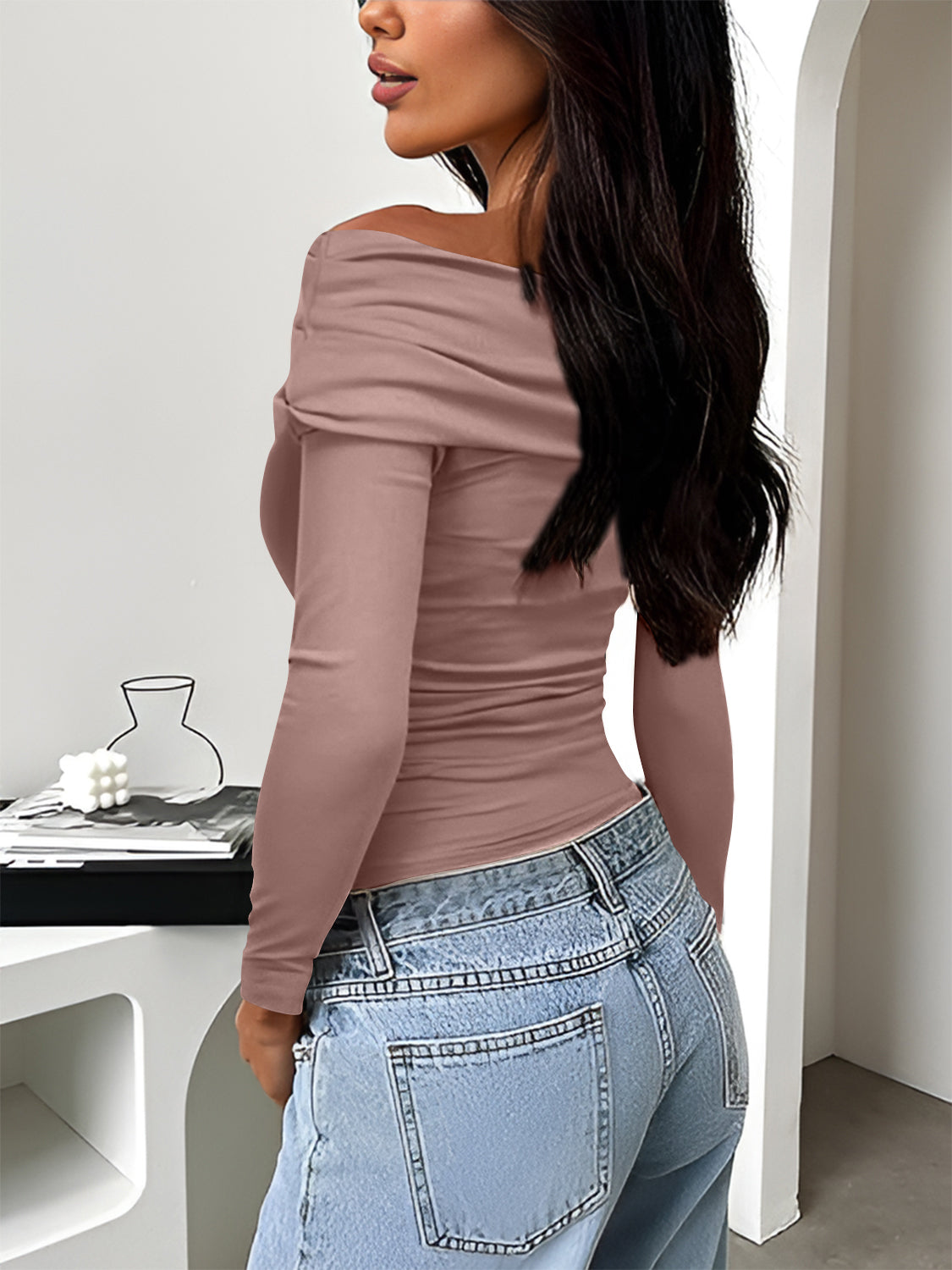Ruched One Shoulder Long Sleeve T-Shirt - Siennasass