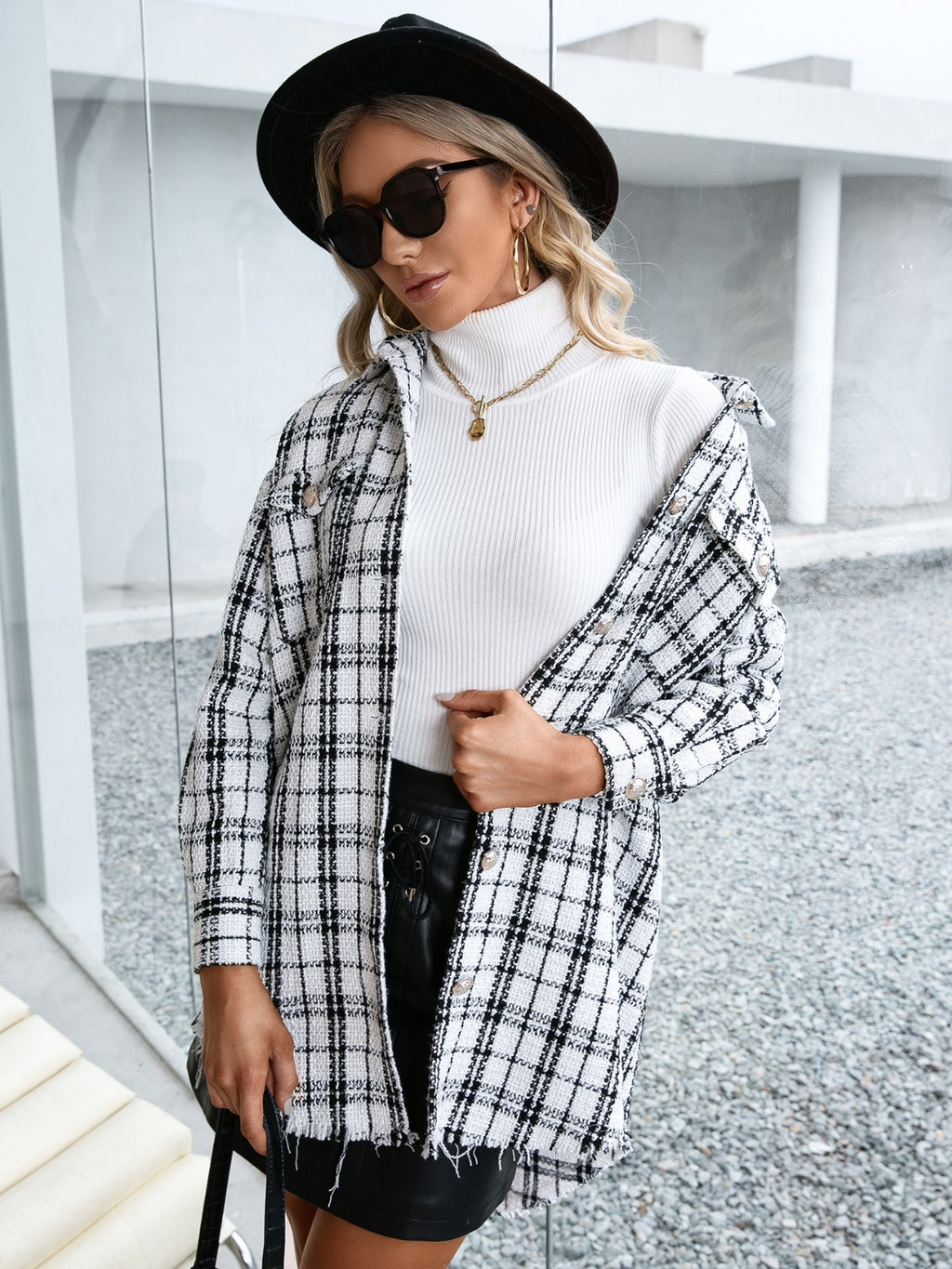 Ivy Lane Plaid Pocketed Button Up Dropped Shoulder Jacket - Siennasass