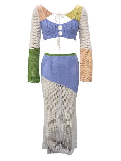 Tied Long Sleeve Top and Skirt Cover Up Set - Siennasass