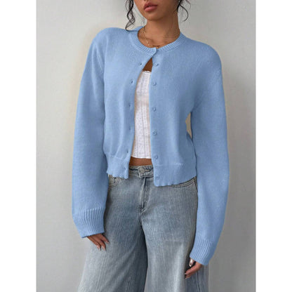 Chic Solid Color Slim Fit Short Cardigan Sweater - Long Sleeve Knit