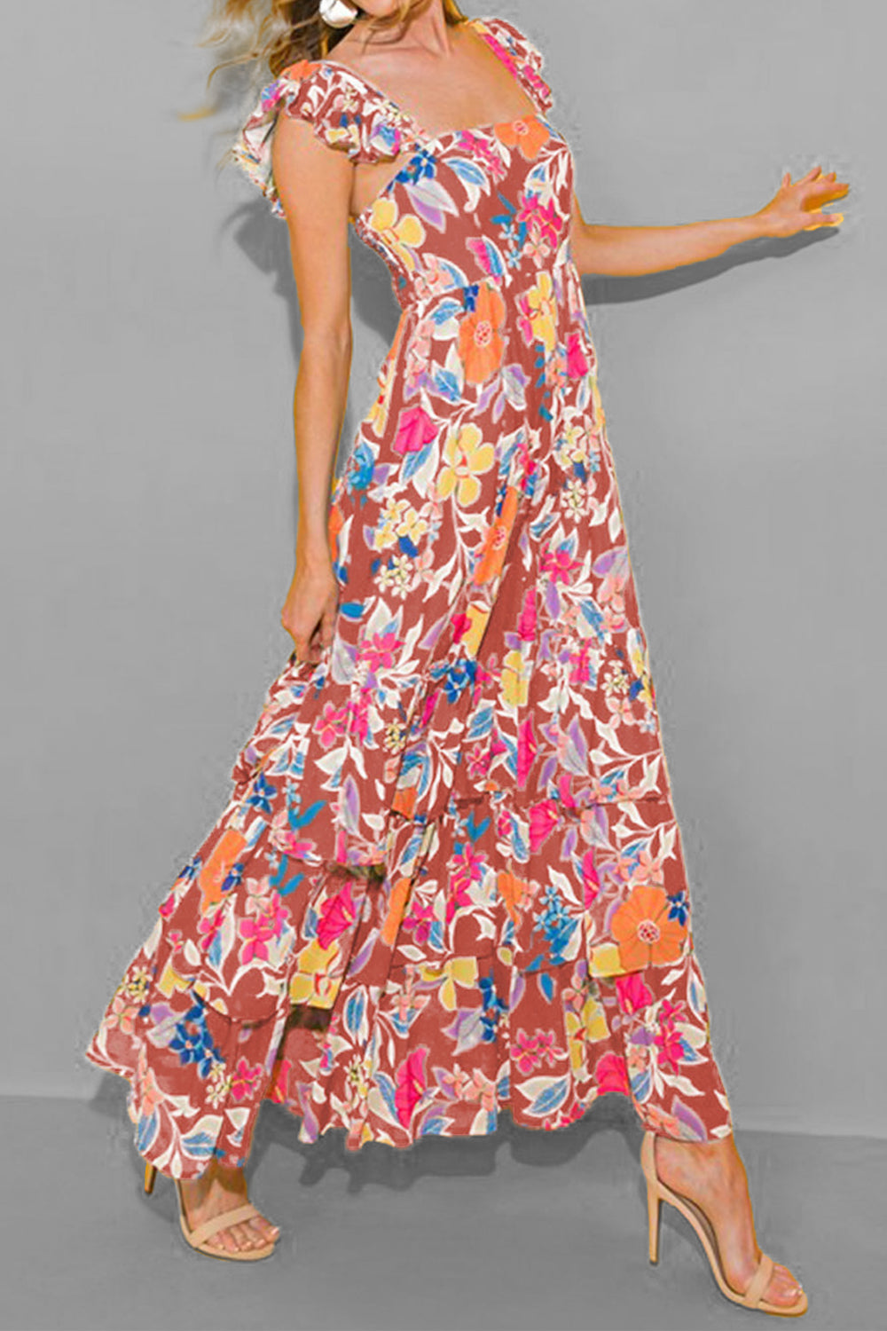 Tiered Ruffled Printed Sleeveless Dress - Siennasass