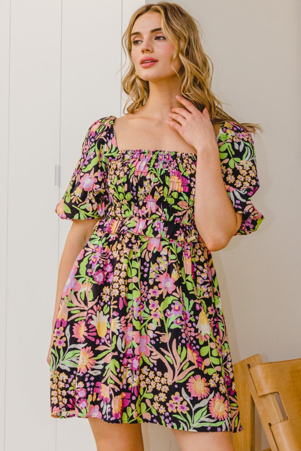 ODDI Full Size Floral Tie-Back Mini Dress - Siennasass