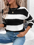 Striped Round Neck Long Sleeve Sweater - Siennasass