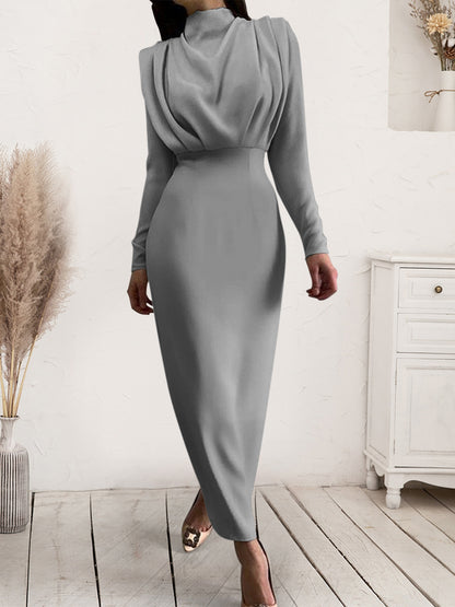 Ruched Turtleneck Long Sleeve Dress - Siennasass