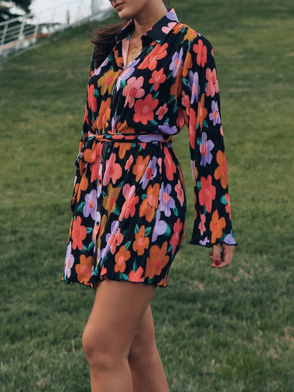 Tied Button Up Long Sleeve Dress - Siennasass