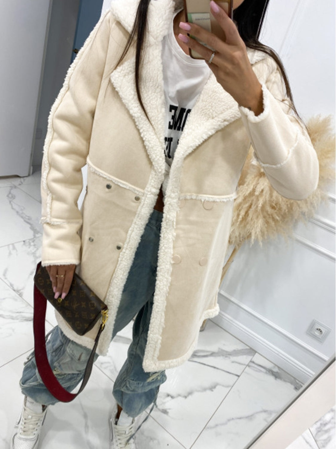 Lapel Collar Exposed Seam Buttoned Coat - Siennasass