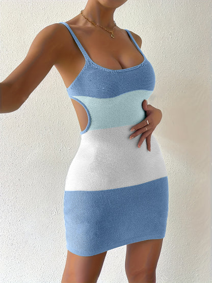 Color Block Scoop Neck Cover Up Dress - Siennasass