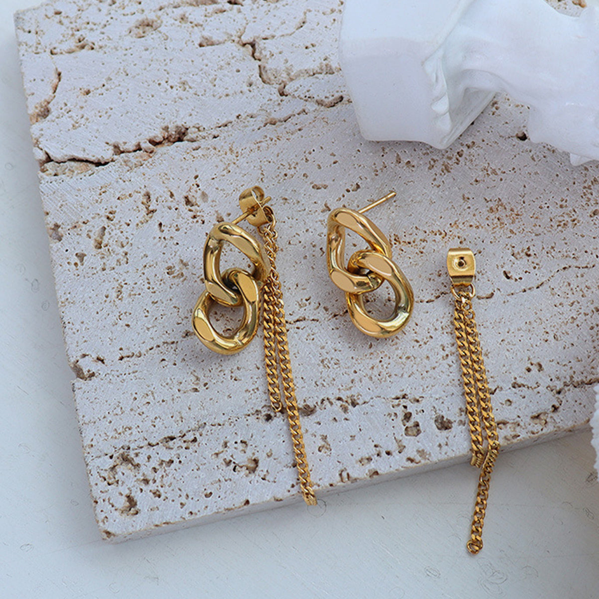 Titanium Steel Chain Shape Earrings - Siennasass