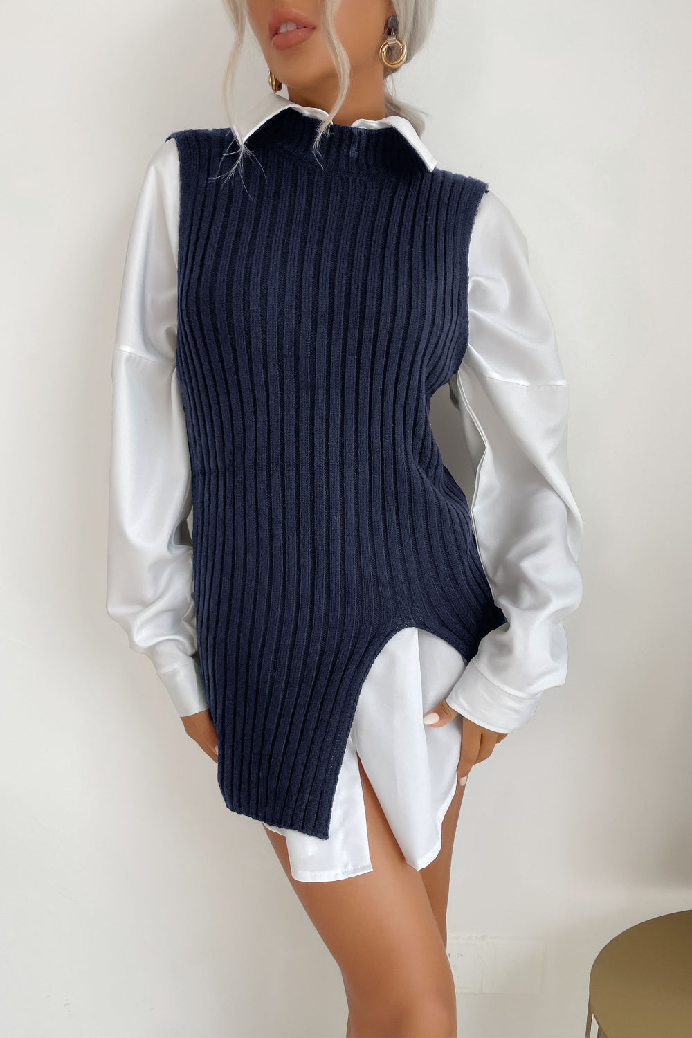 Slit Hem Sweater Vest Dress - Siennasass