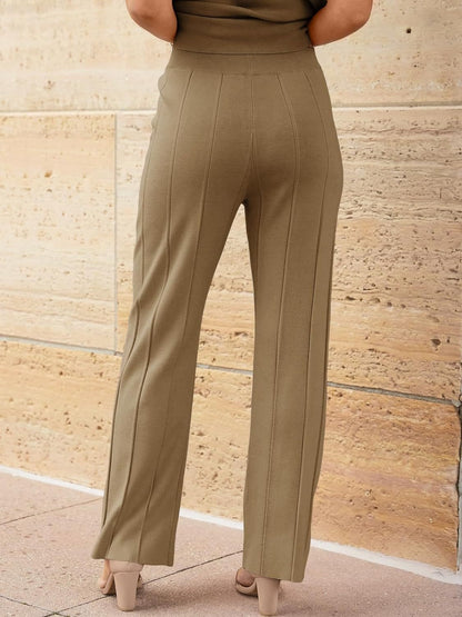 Round Neck Cap Sleeve Top and Pants Knit Set - Siennasass