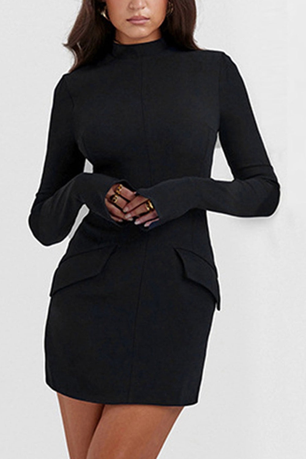 Mock Neck Long Sleeve Mini Dress - Siennasass