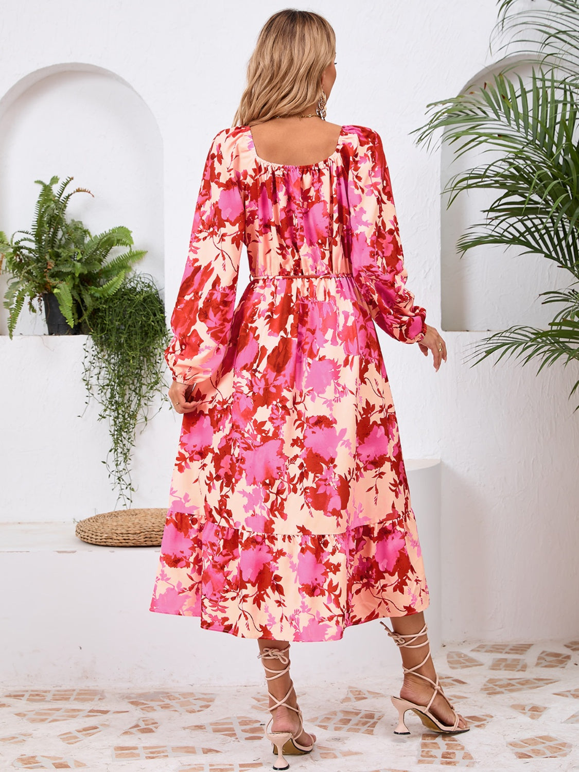 Printed Long Sleeve Midi Dress - Siennasass