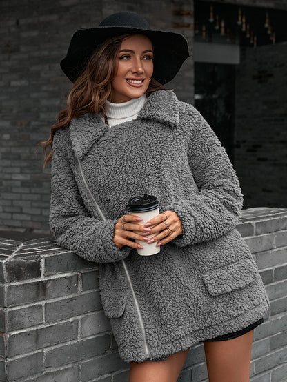 Zip-Up Collared Teddy Jacket - Siennasass
