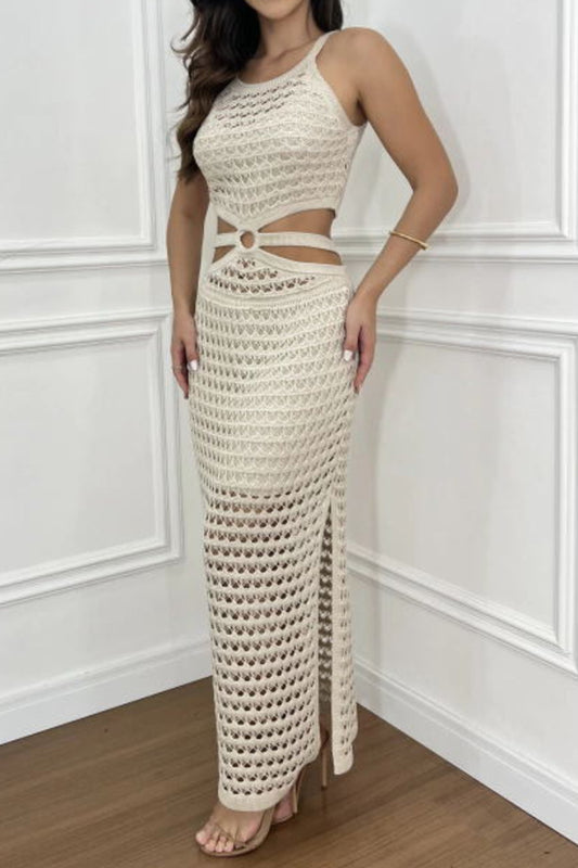 Pulloverkleid mit Cut-Outs, Schlitz und Rundhalsausschnitt