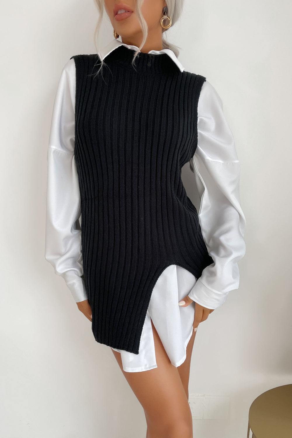Slit Hem Sweater Vest Dress - Siennasass