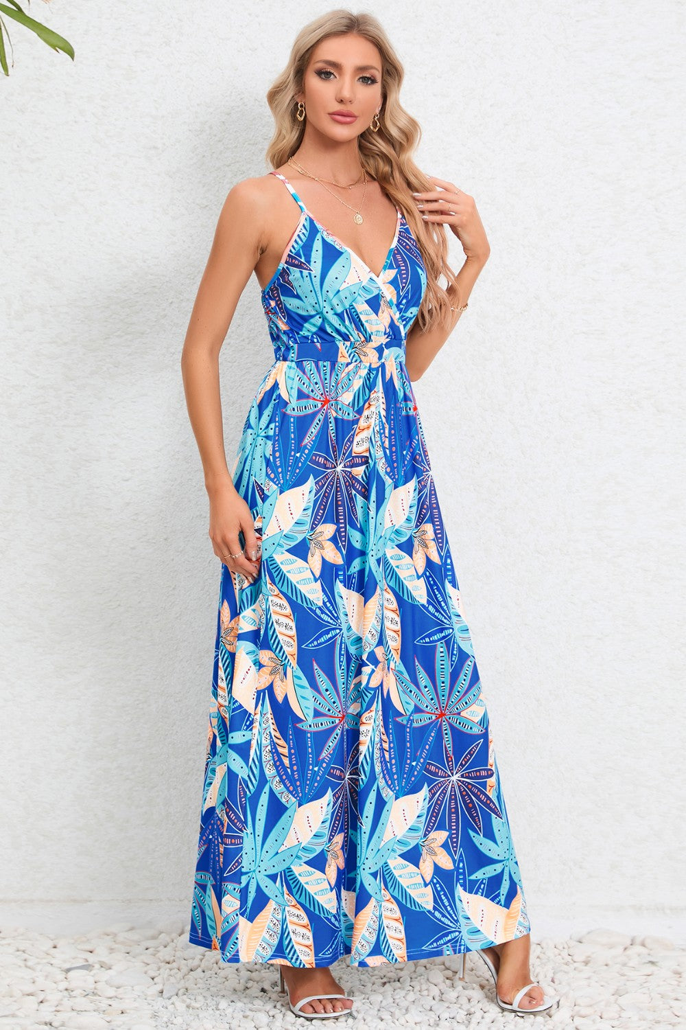 Printed Surplice Maxi Cami Dress - Siennasass