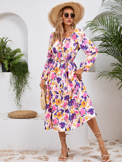 Printed Long Sleeve Midi Dress - Siennasass