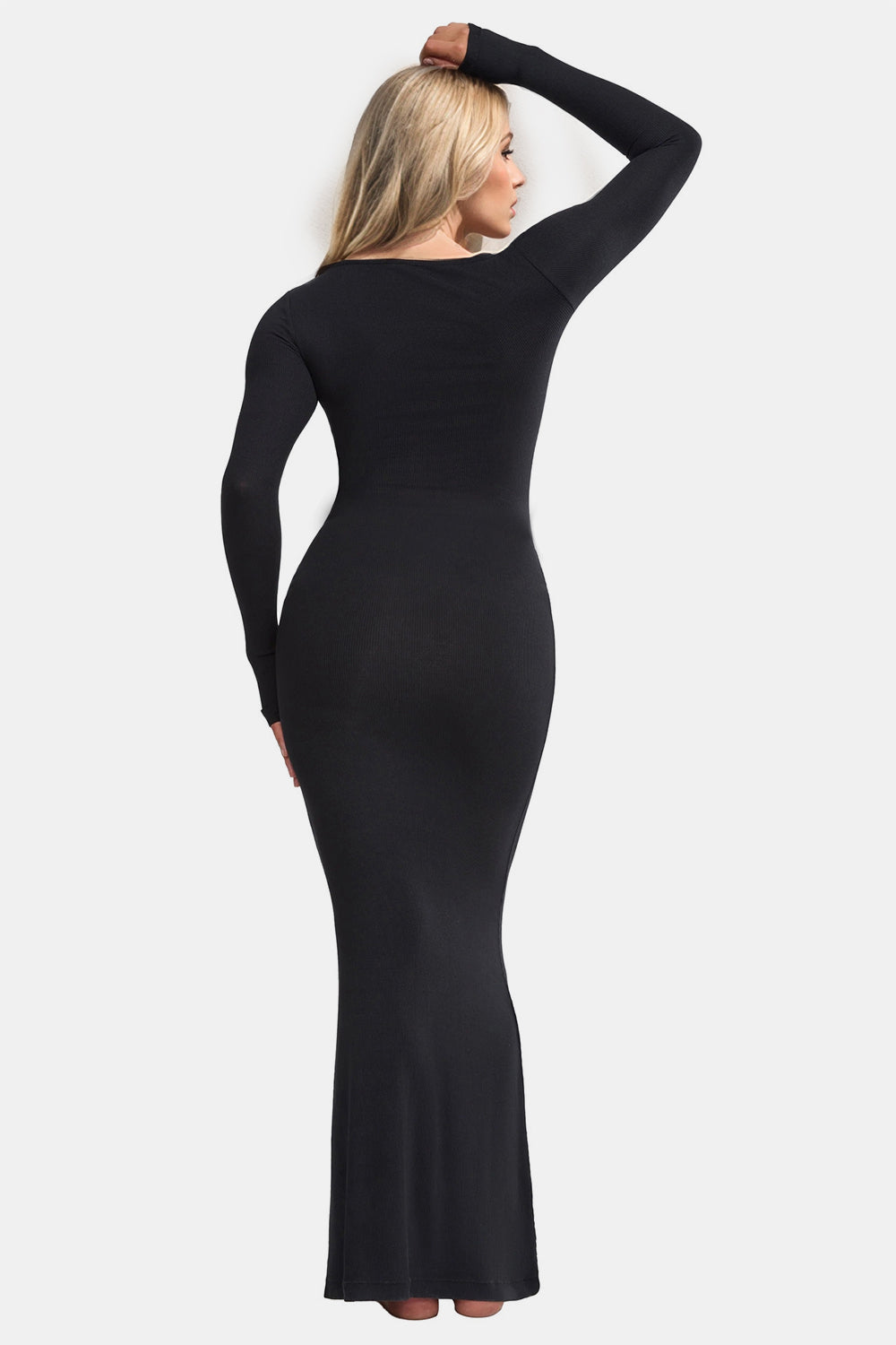 Basic Bae – Integrierte Shapewear – Maxikleid mit eckigem Ausschnitt und langen Ärmeln