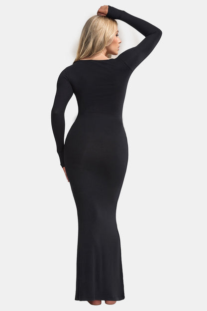 Basic Bae – Integrierte Shapewear – Maxikleid mit eckigem Ausschnitt und langen Ärmeln