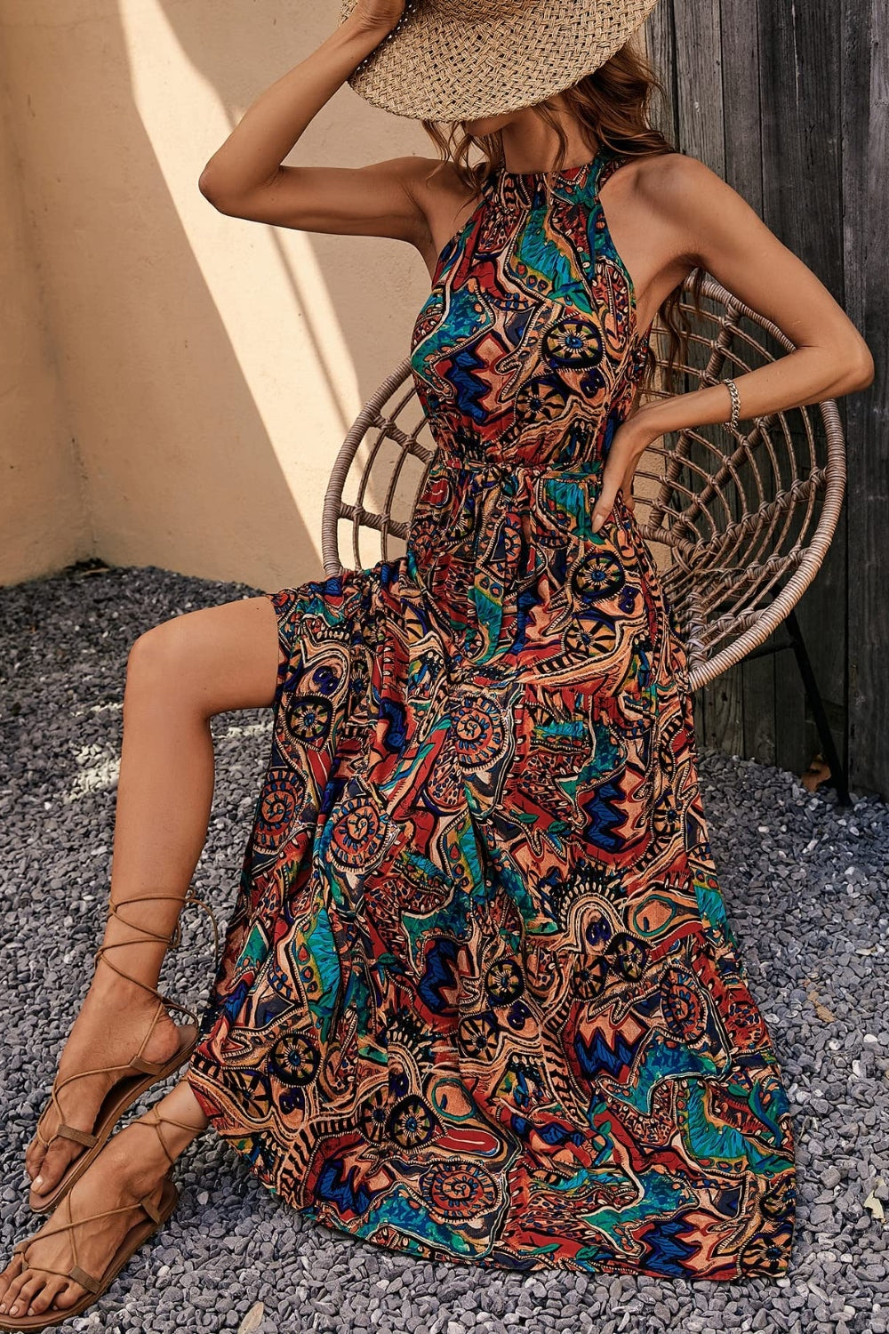 Tied Slit Floral Sleeveless Dress - Siennasass