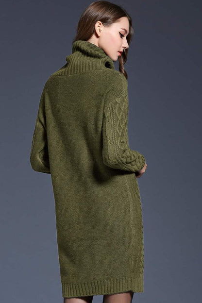 Woven Right Full Size Mixed Knit Cowl Neck Dropped Shoulder Sweater Dress - Siennasass