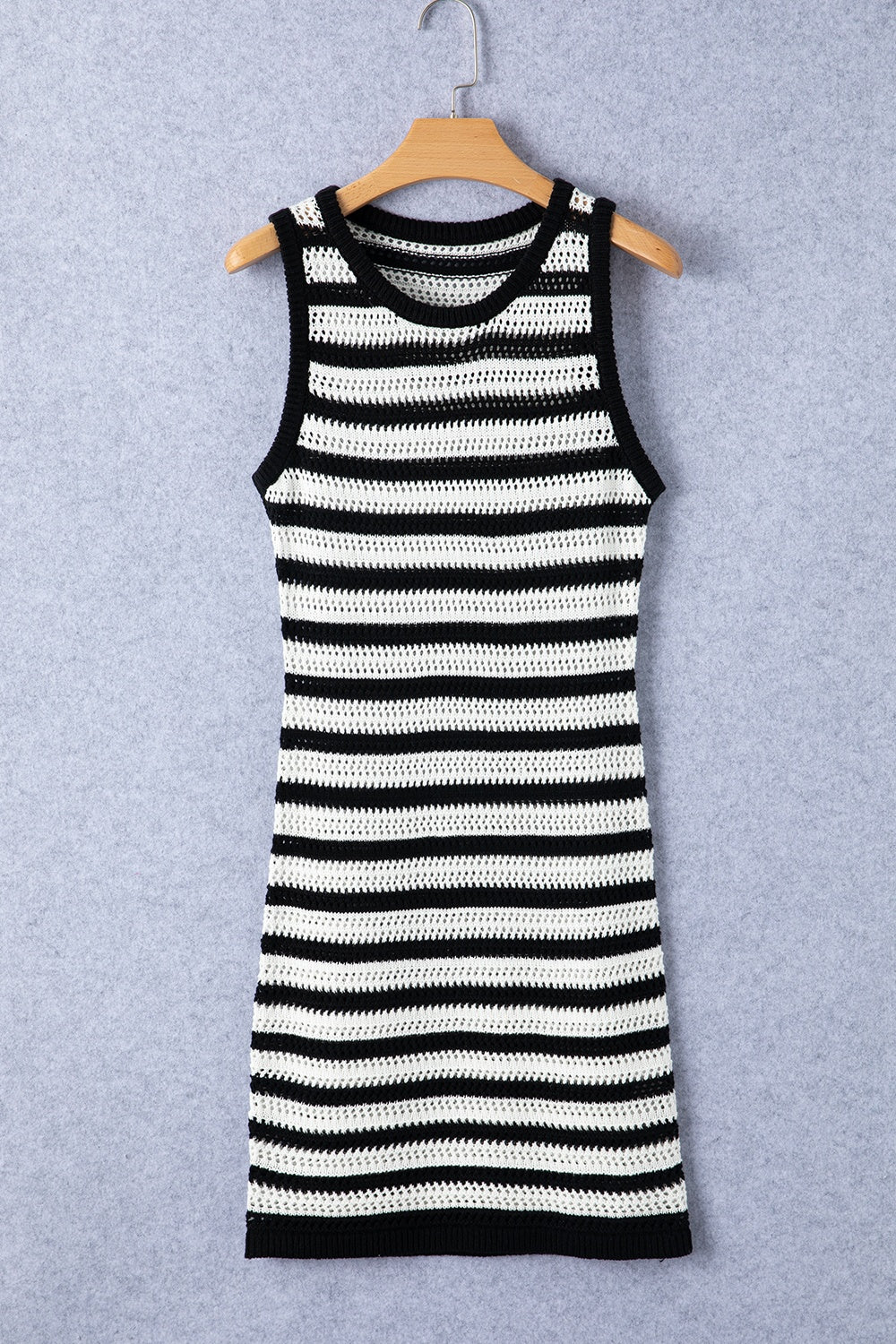 Openwork Striped Wide Strap Knit Dress - Siennasass