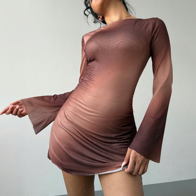 Modisches, doppellagiges, bedrucktes Kleid mit Taillenregulierung für Damen