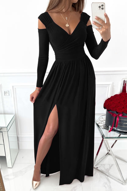 Langärmliges Maxikleid mit Schlitz und Überwurf