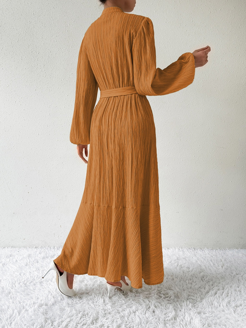 Tie Waist Long Sleeve Dress - Siennasass