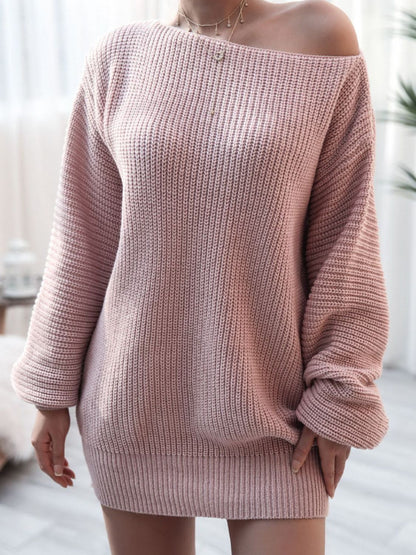 Balloon Sleeve Boat Neck Sweater Mini Dress - Siennasass
