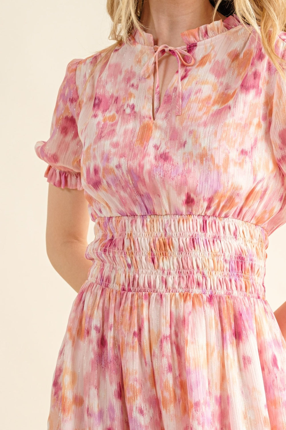 And The Why Full Size Smocked Waist Printed Midi Dress - Siennasass
