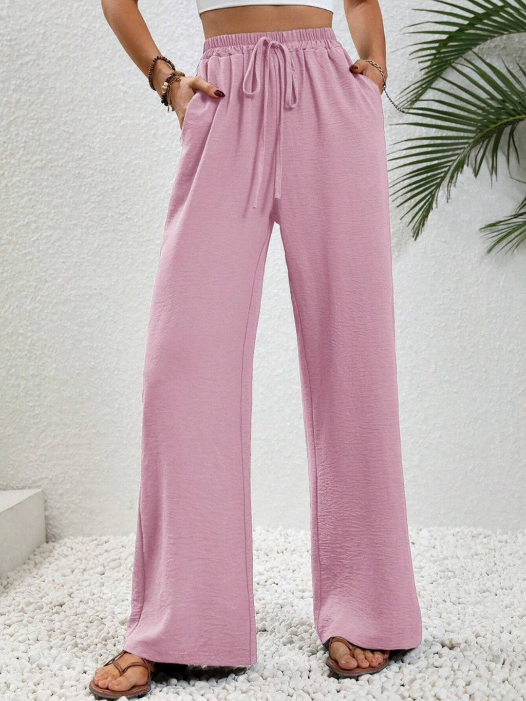 Wide Leg Drawstring Pants - Siennasass