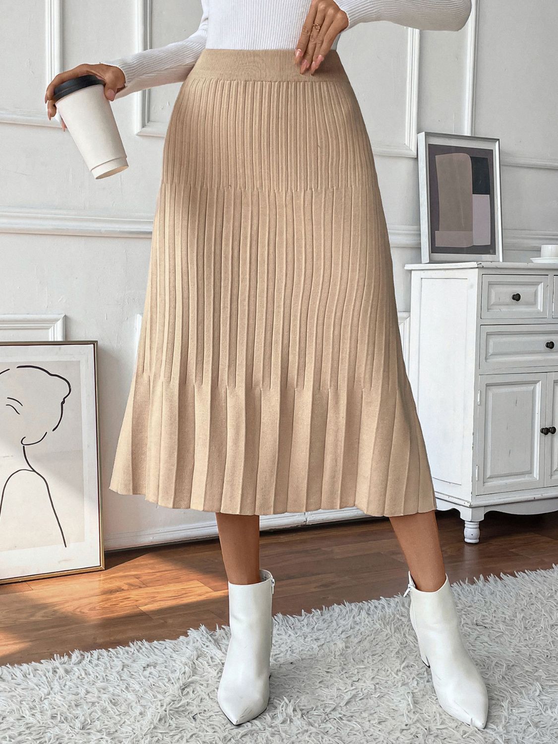 Perfee Pleated Midi Sweater Skirt - Siennasass
