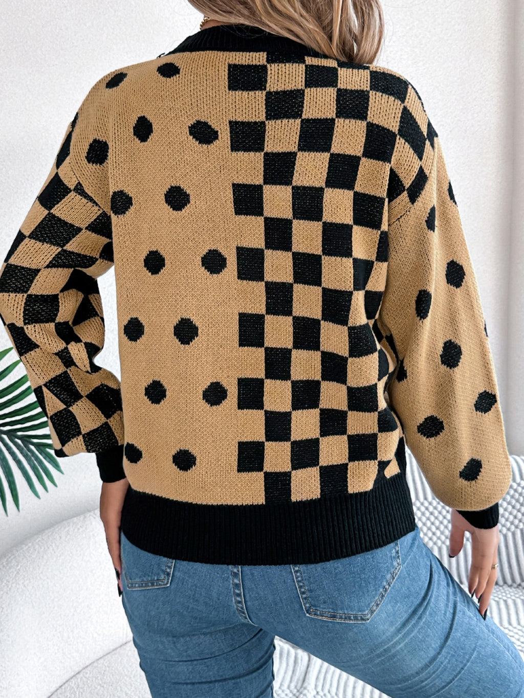 Plaid Round Neck Long Sleeve Sweater - Siennasass