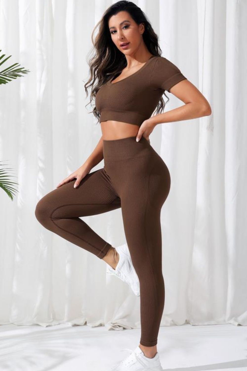 V-Neck Crop Top and High Waistband Long Active Pants - Siennasass