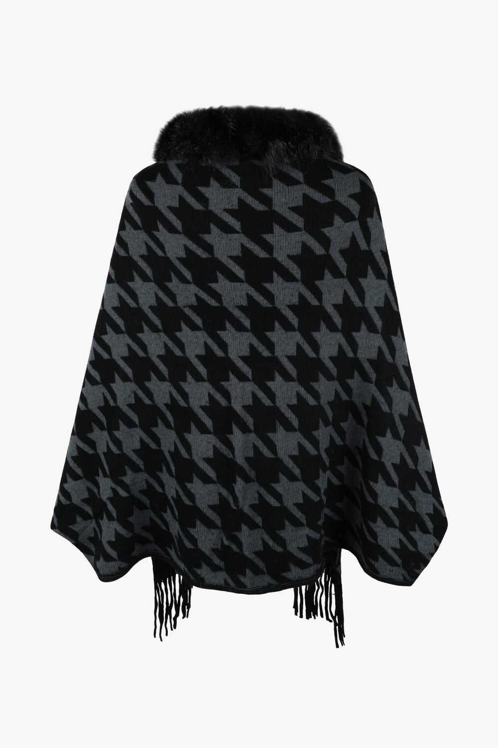 Houndstooth Fringe Hem Poncho - Siennasass