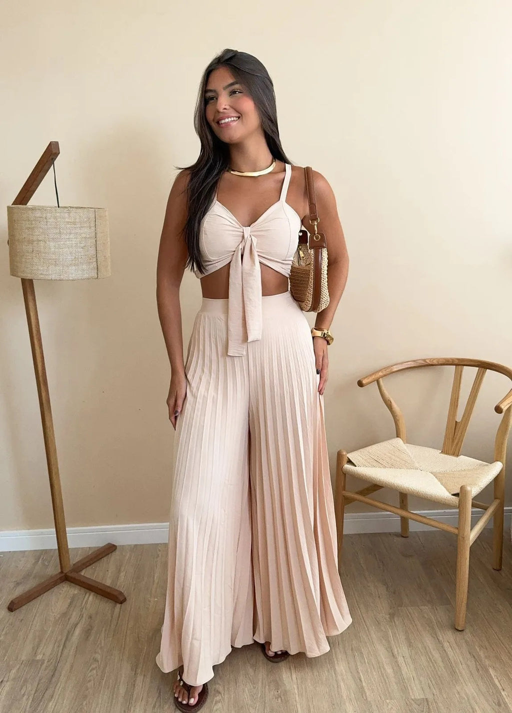 Camisole Pleated Loose Wide Leg Pants Set