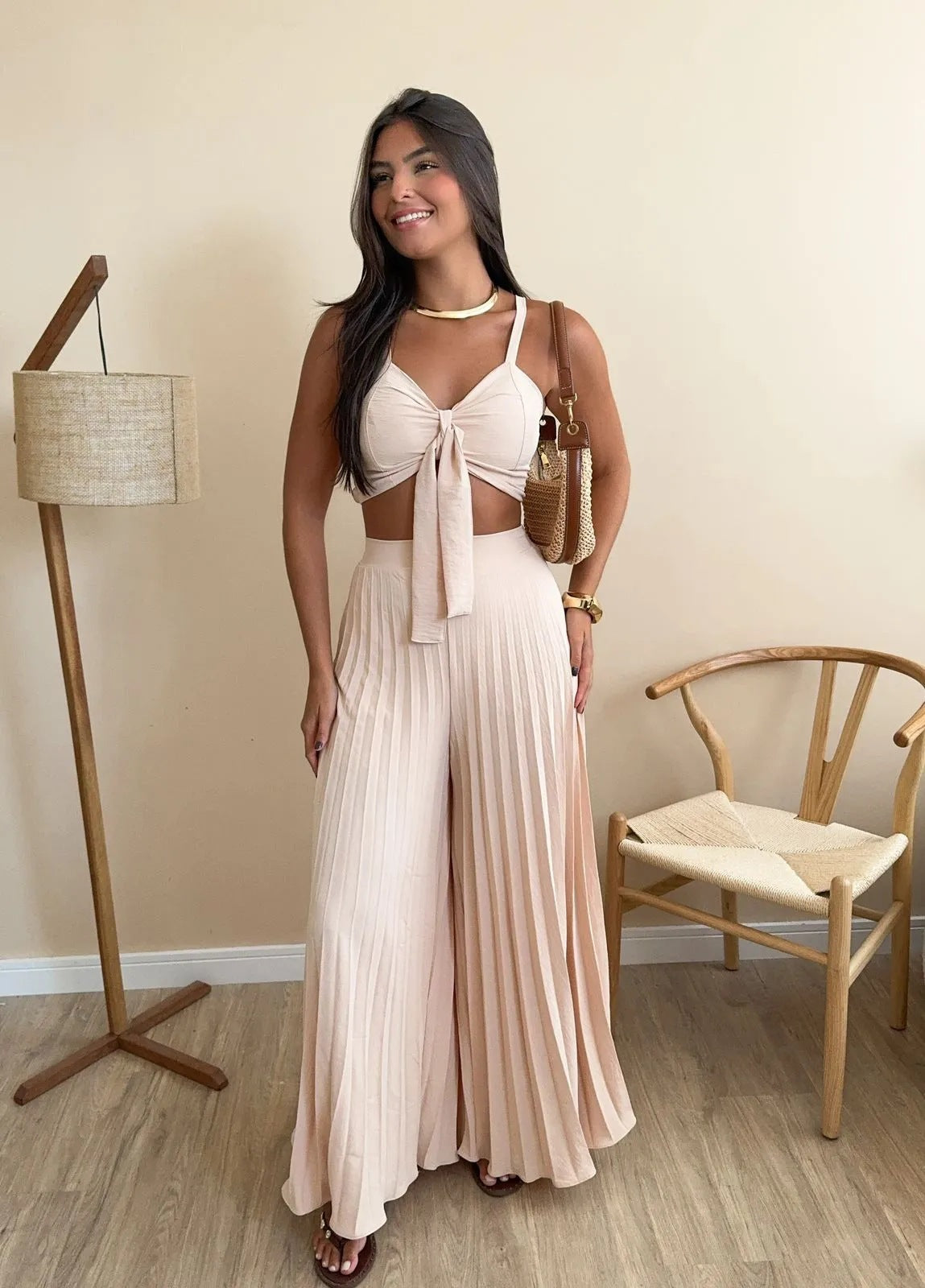 Camisole Pleated Loose Wide Leg Pants Set