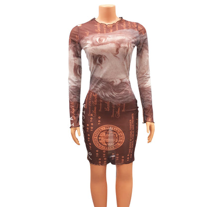 Mesh-Langarmkleid