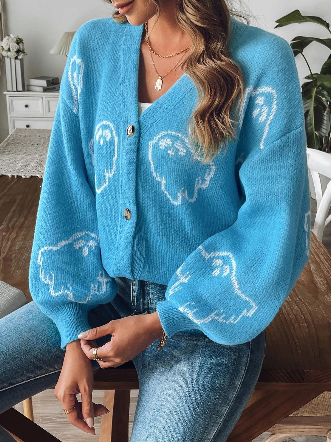 V-Neck Dropped Shoulder Cardigan - Siennasass