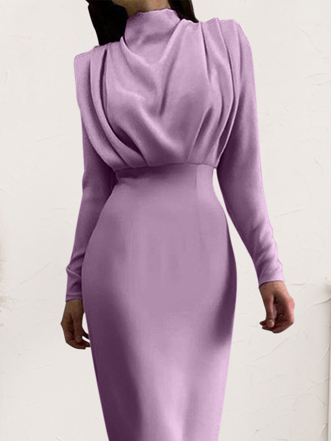 Ruched Turtleneck Long Sleeve Dress - Siennasass