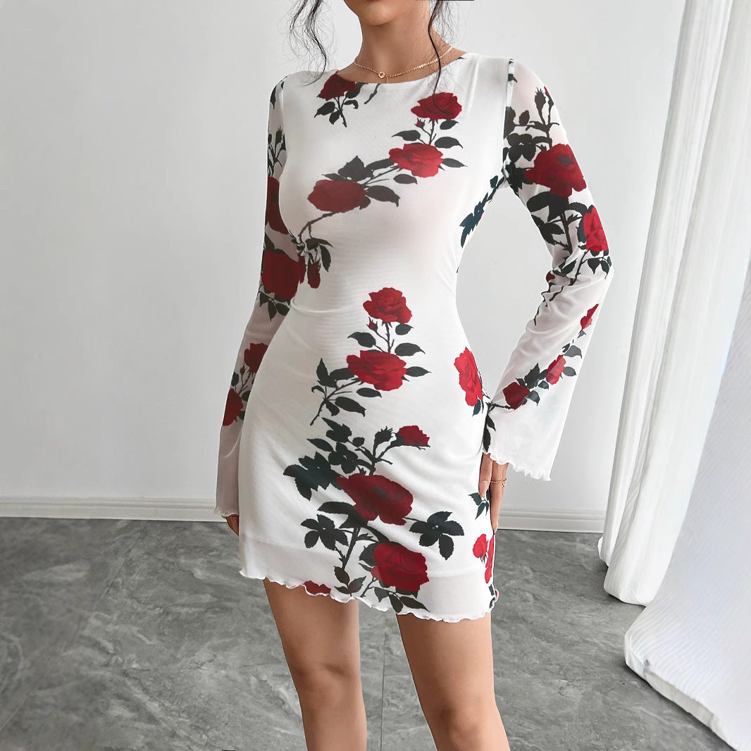 Backless Gauzy Bell Sleeve Mini Dress