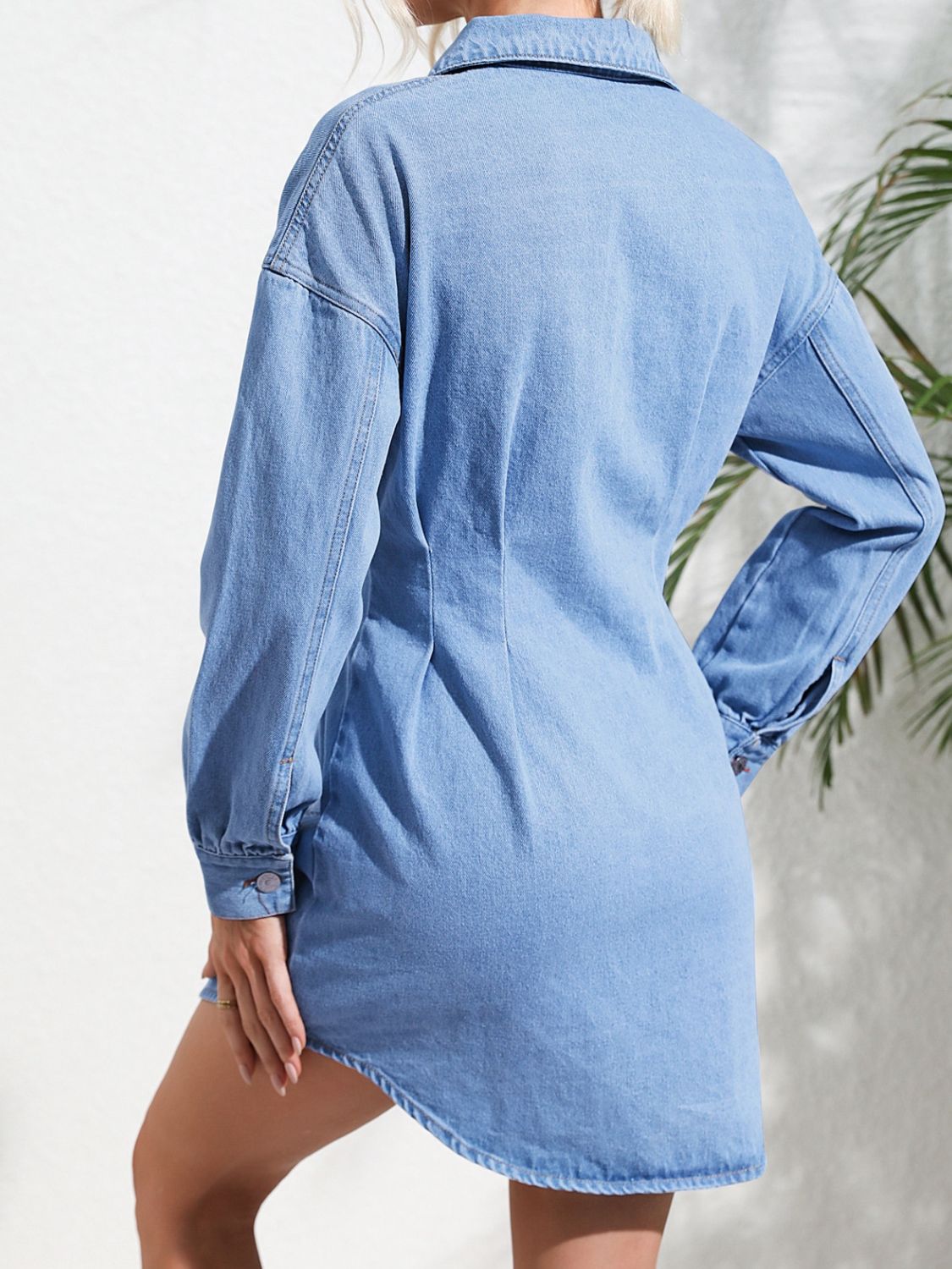 Distressed Button Up Long Sleeve Denim Dress - Siennasass
