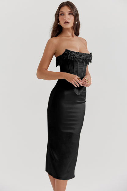 Perlen Fischgrätenkleid Rock Damenkleid
